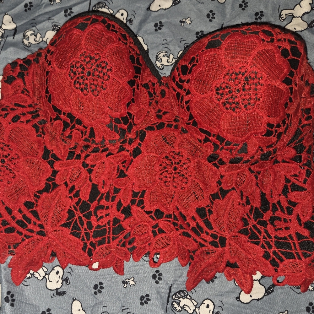 red lace bustier
